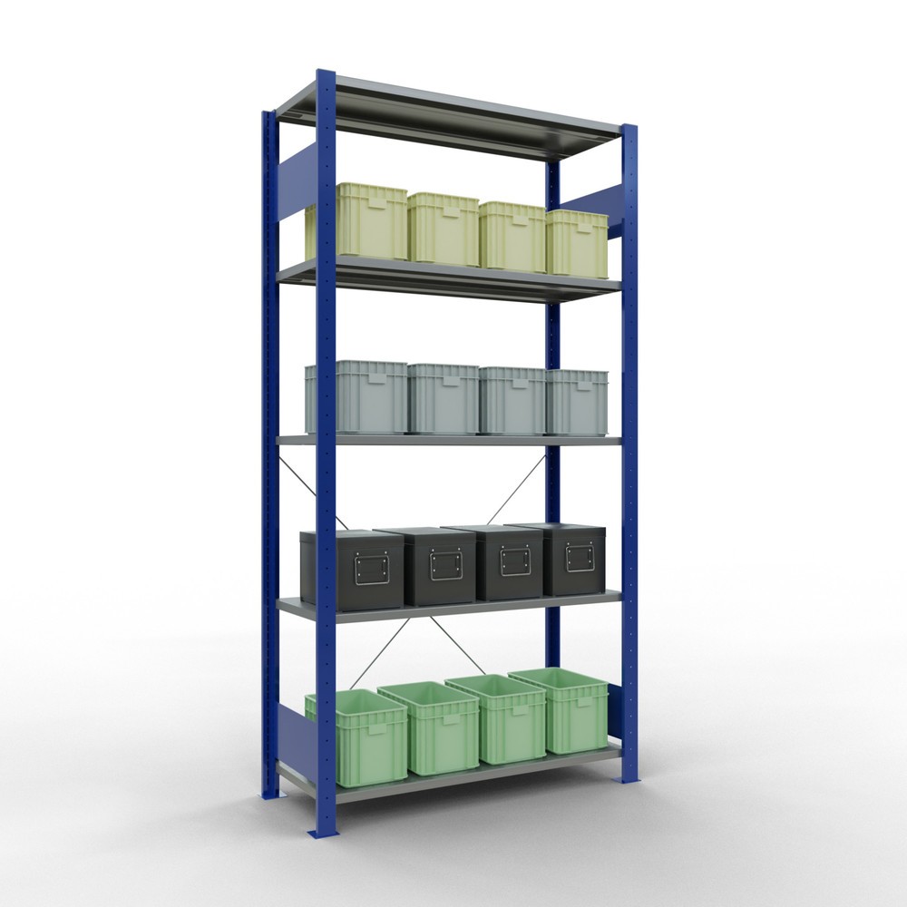 Productafbeelding nr. 4: Legbordstelling SCHULTE, gentiaanblauw / verzinkt, met 5 legborden van plaatstaal, vaklast 150 kg, hxbxd 2.000 x 1.060 x 436 mm