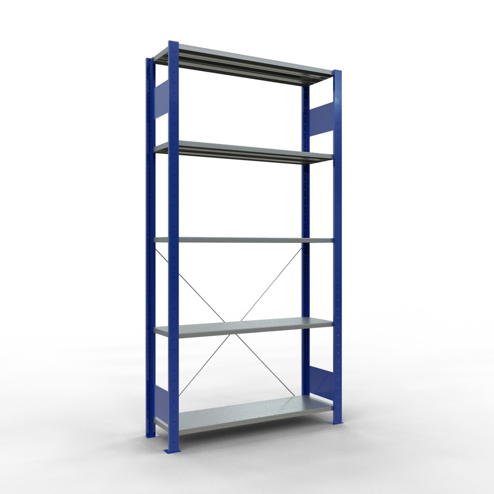 Product afbeelding: Legbordstelling SCHULTE, gentiaanblauw / verzinkt, met 5 legborden van plaatstaal, vaklast 150 kg, hxbxd 2.000 x 1.060 x 336 mm