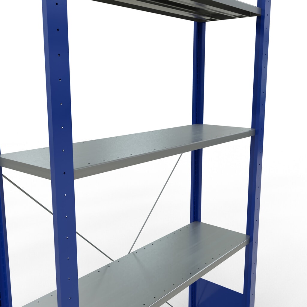 Productafbeelding nr. 2: Legbordstelling SCHULTE, gentiaanblauw / verzinkt, met 5 legborden van plaatstaal, vaklast 150 kg, hxbxd 2.000 x 1.060 x 336 mm