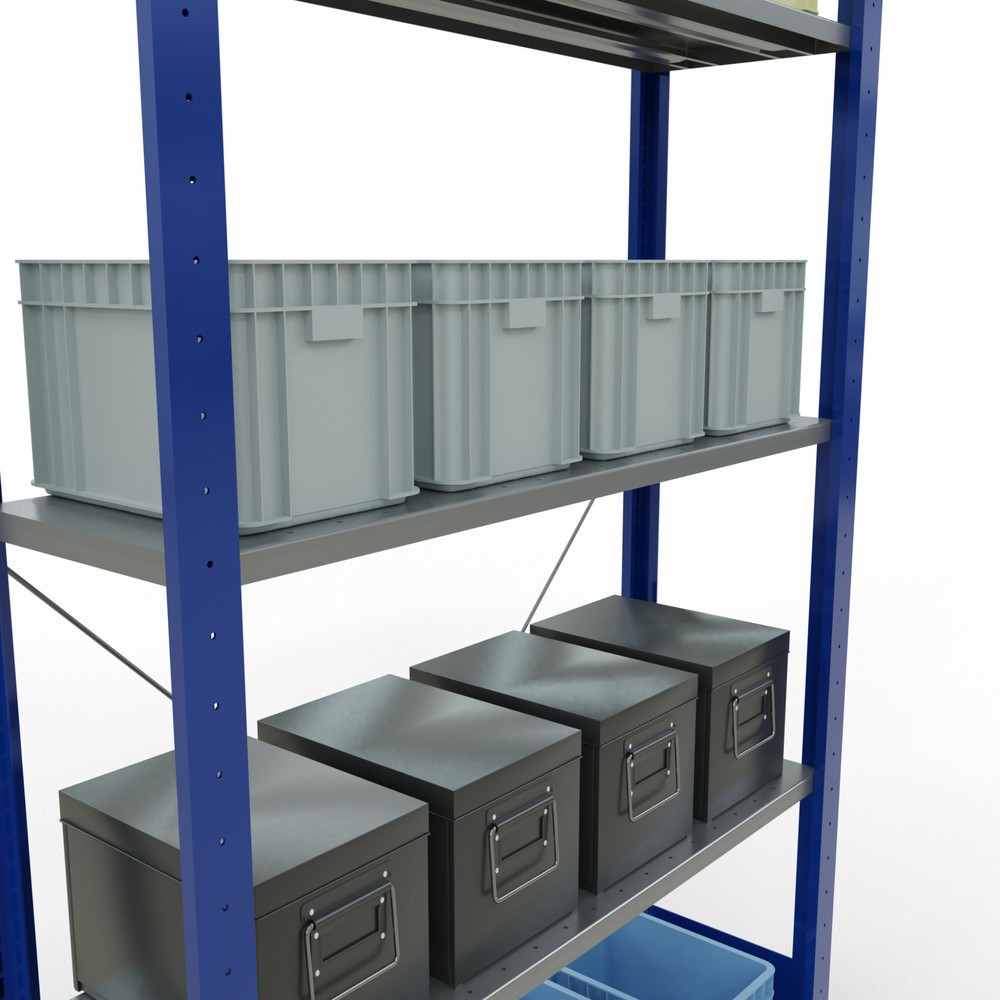 Productafbeelding nr. 3: Legbordstelling SCHULTE, gentiaanblauw / verzinkt, met 5 legborden van plaatstaal, vaklast 150 kg, hxbxd 2.000 x 1.060 x 336 mm
