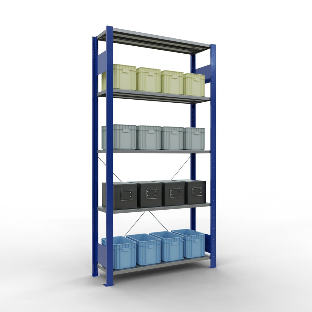 Productafbeelding nr. 4: Legbordstelling SCHULTE, gentiaanblauw / verzinkt, met 5 legborden van plaatstaal, vaklast 150 kg, hxbxd 2.000 x 1.060 x 336 mm