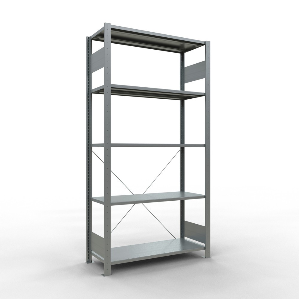 Product afbeelding: Legbordstelling SCHULTE, verzinkt, met 5 legborden van plaatstaal, vaklast 150 kg, hxbxd 2.000 x 1.060 x 436 mm