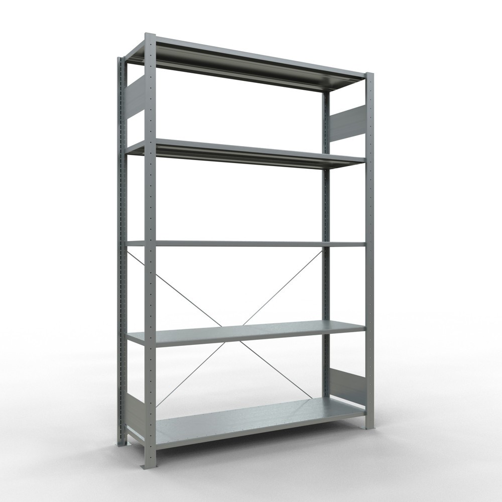Product afbeelding: Legbordstelling SCHULTE, verzinkt, met 5 legborden van plaatstaal, vaklast 150 kg, hxbxd 2.000 x 1.360 x 436 mm