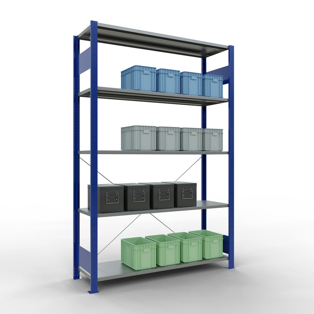 Productafbeelding nr. 3: Legbordstelling SCHULTE, gentiaanblauw / verzinkt, met 5 legborden van plaatstaal, vaklast 150 kg, hxbxd 2.000 x 1.360 x 436 mm
