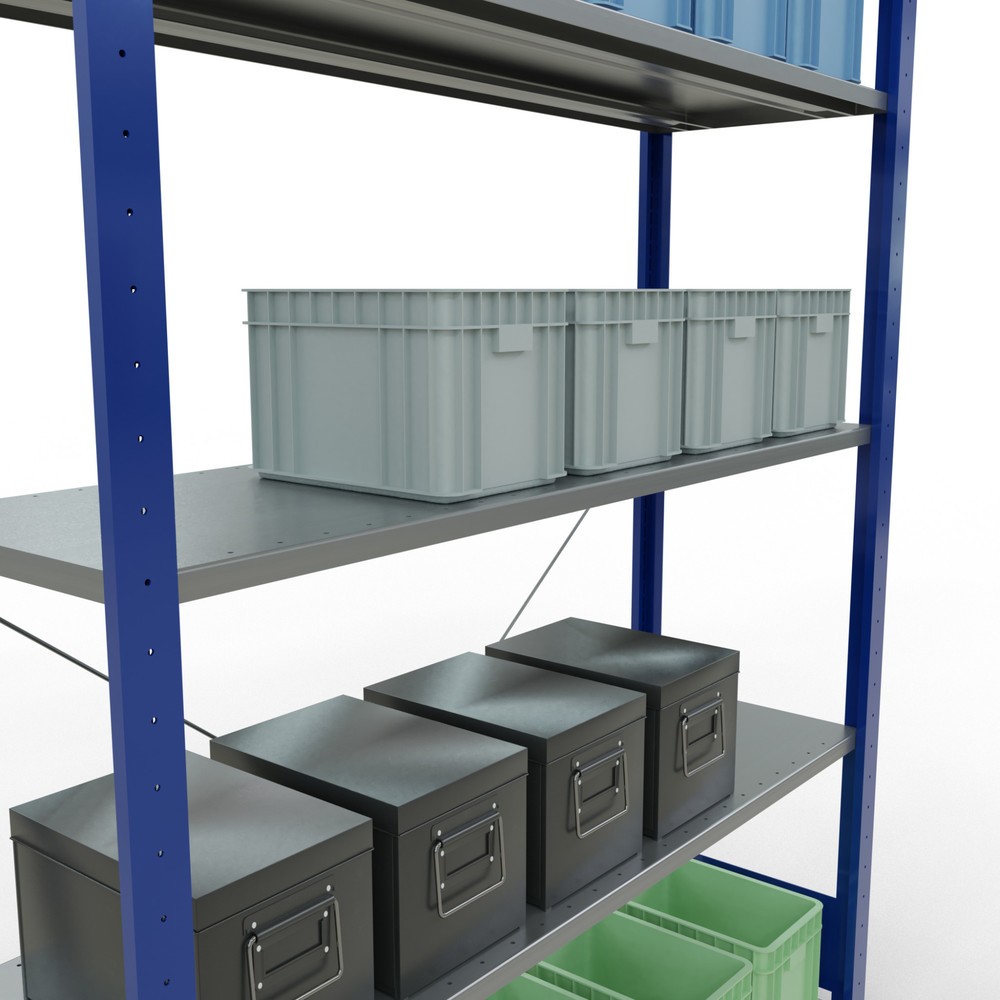 Productafbeelding nr. 4: Legbordstelling SCHULTE, gentiaanblauw / verzinkt, met 5 legborden van plaatstaal, vaklast 150 kg, hxbxd 2.000 x 1.360 x 436 mm