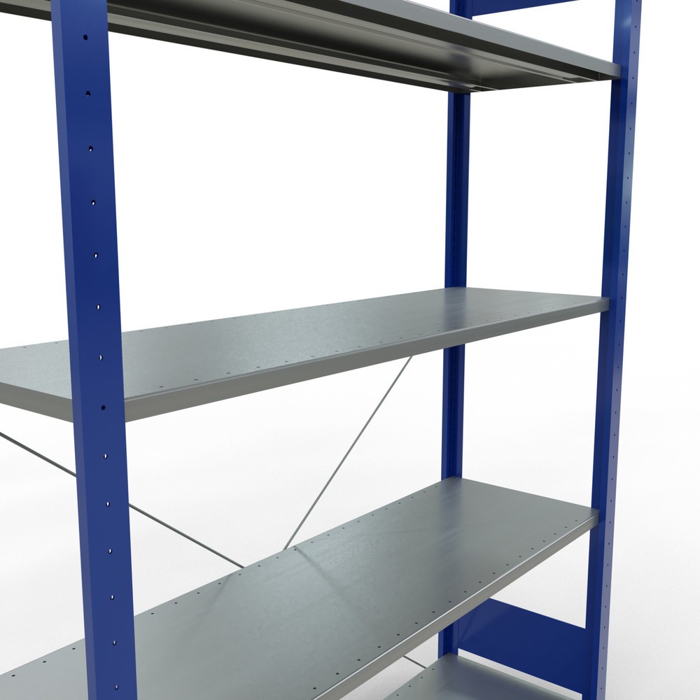 Productafbeelding nr. 5: Legbordstelling SCHULTE, gentiaanblauw / verzinkt, met 5 legborden van plaatstaal, vaklast 150 kg, hxbxd 2.000 x 1.360 x 436 mm