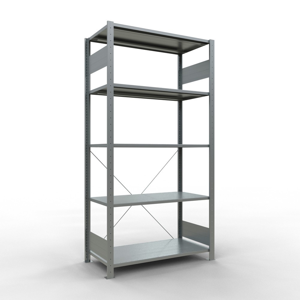 Product afbeelding: Legbordstelling SCHULTE, verzinkt, met 5 legborden van plaatstaal, vaklast 150 kg, hxbxd 2.000 x 1.060 x 536 mm