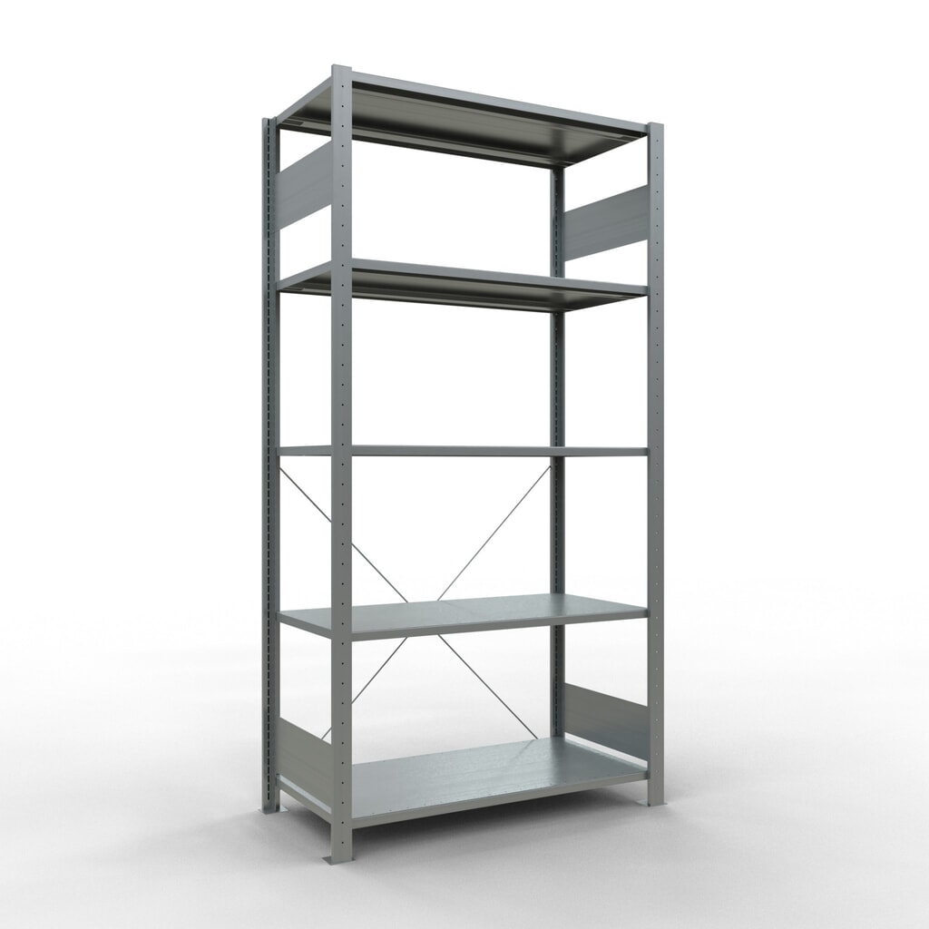 Legbordstelling SCHULTE, verzinkt, met 5 legborden van plaatstaal, vaklast 150 kg, hxbxd 2.000 x 1.060 x 536 mm Product afbeelding: Legbordstelling SCHULTE, verzinkt, met 5 legborden van plaatstaal, vaklast 150 kg, hxbxd 2.000 x 1.060 x 536 mm