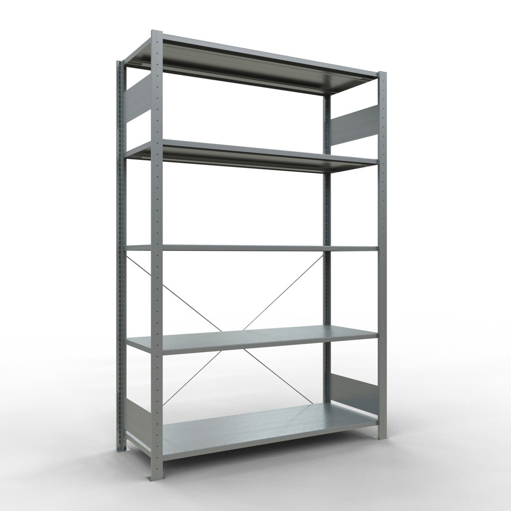 Product afbeelding: Legbordstelling SCHULTE, verzinkt, met 5 legborden van plaatstaal, vaklast 150 kg, hxbxd 2.000 x 1.360 x 536 mm