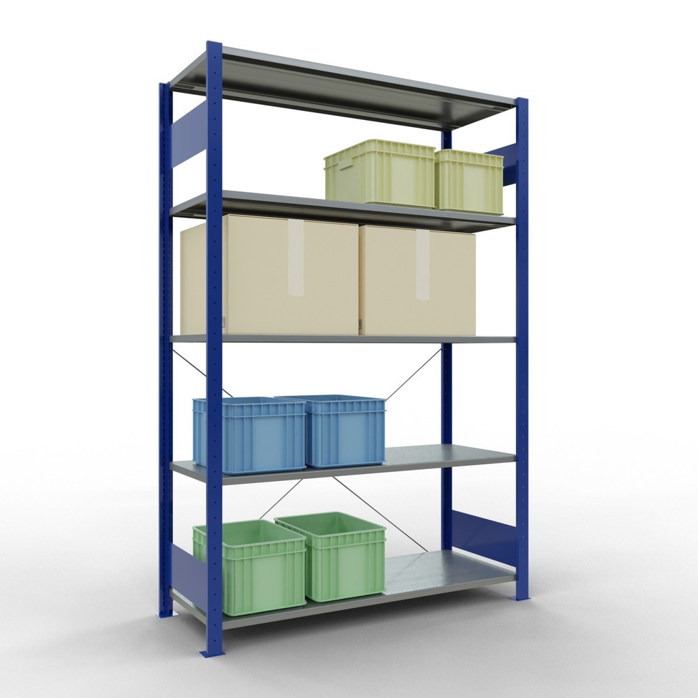 Productafbeelding nr. 3: Legbordstelling SCHULTE, gentiaanblauw / verzinkt, met 5 legborden van plaatstaal, vaklast 150 kg, hxbxd 2.000 x 1.360 x 536 mm