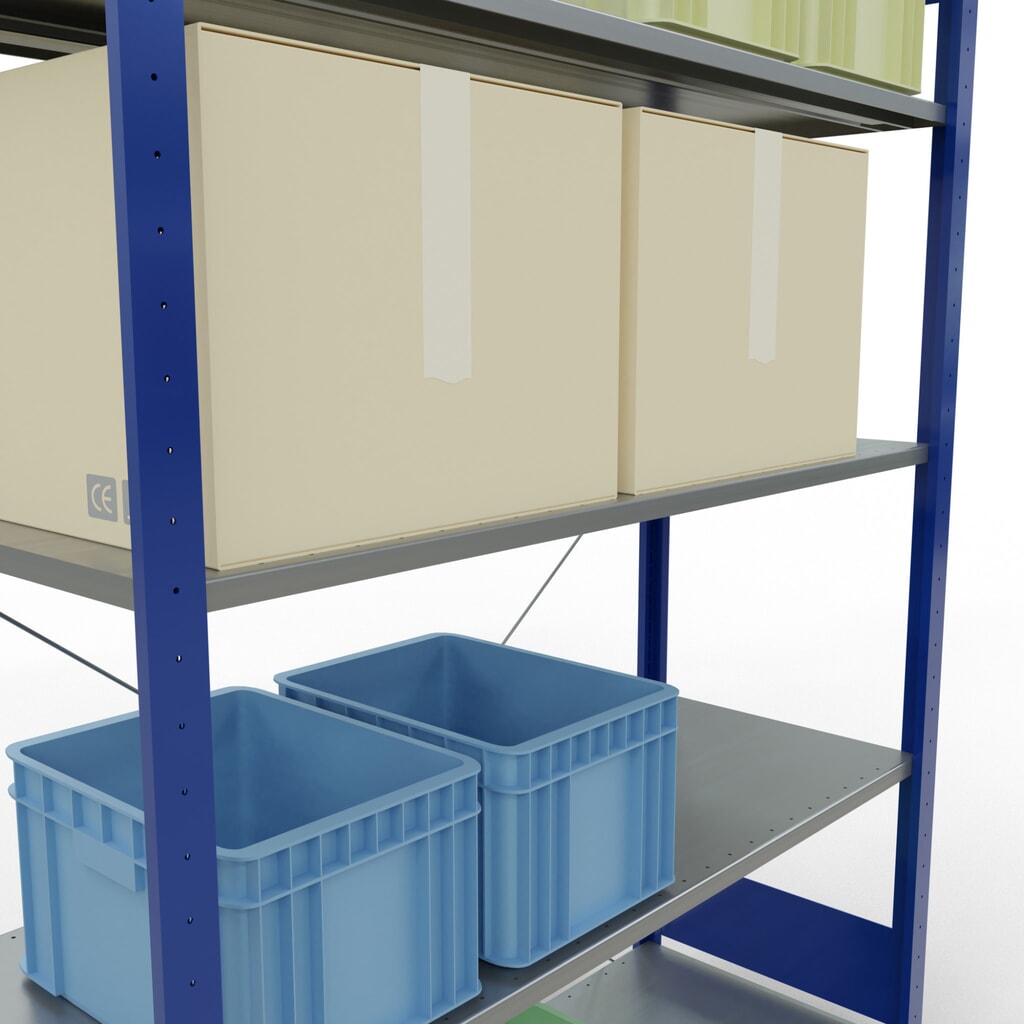 Legbordstelling SCHULTE, gentiaanblauw / verzinkt, met 5 legborden van plaatstaal, vaklast 150 kg, hxbxd 2.000 x 1.360 x 536 mm Productafbeelding nr. 4: Legbordstelling SCHULTE, gentiaanblauw / verzinkt, met 5 legborden van plaatstaal, vaklast 150 kg, hxbxd 2.000 x 1.360 x 536 mm