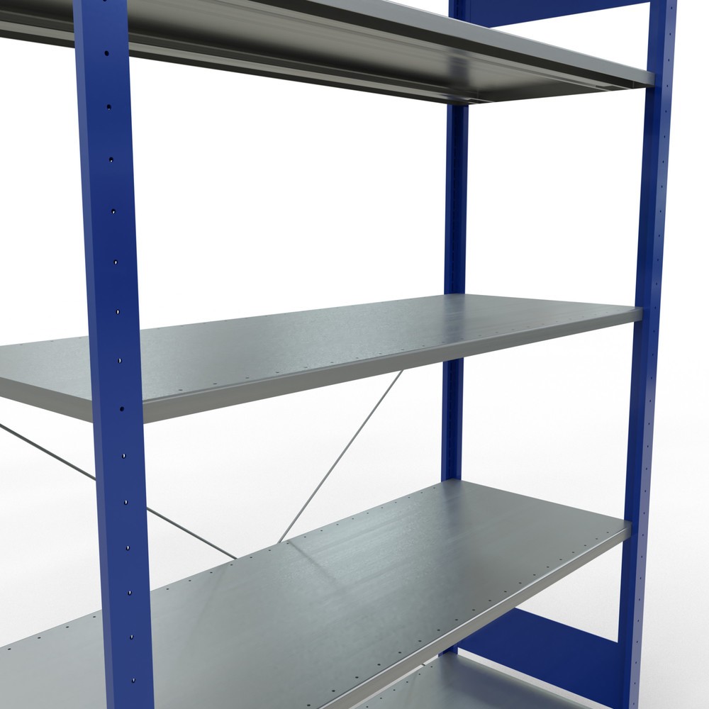 Productafbeelding nr. 5: Legbordstelling SCHULTE, gentiaanblauw / verzinkt, met 5 legborden van plaatstaal, vaklast 150 kg, hxbxd 2.000 x 1.360 x 536 mm