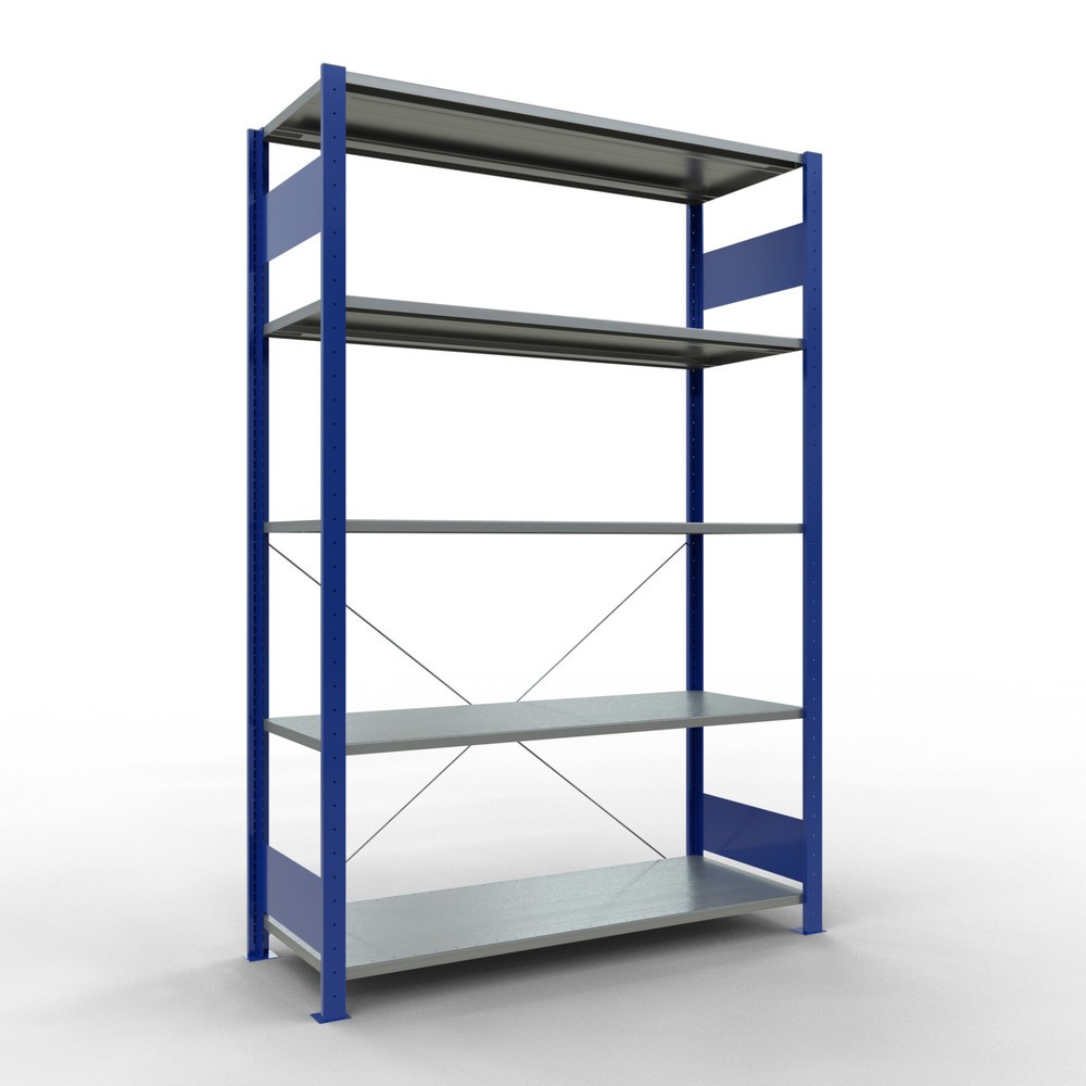 Product afbeelding: Legbordstelling SCHULTE, gentiaanblauw / verzinkt, met 5 legborden van plaatstaal, vaklast 150 kg, hxbxd 2.000 x 1.360 x 536 mm