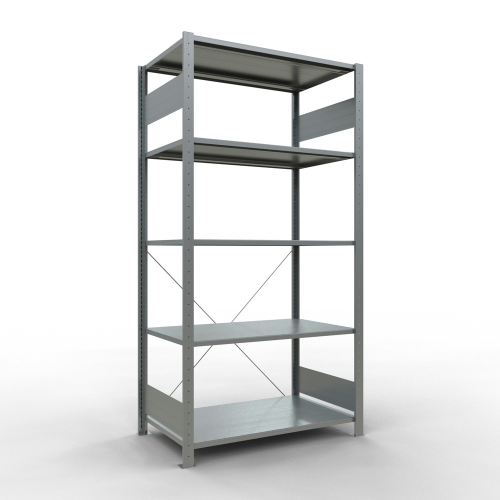 Product afbeelding: Legbordstelling SCHULTE, verzinkt, met 5 legborden van plaatstaal, vaklast 150 kg, hxbxd 2.000 x 1.060 x 636 mm