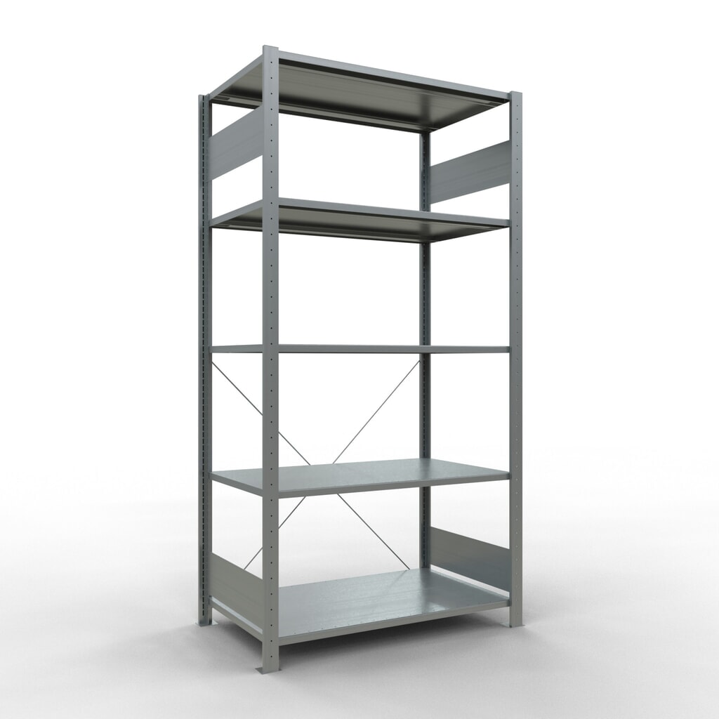 Product afbeelding: Legbordstelling SCHULTE, verzinkt, met 5 legborden van plaatstaal, vaklast 150 kg, hxbxd 2.000 x 1.060 x 636 mm