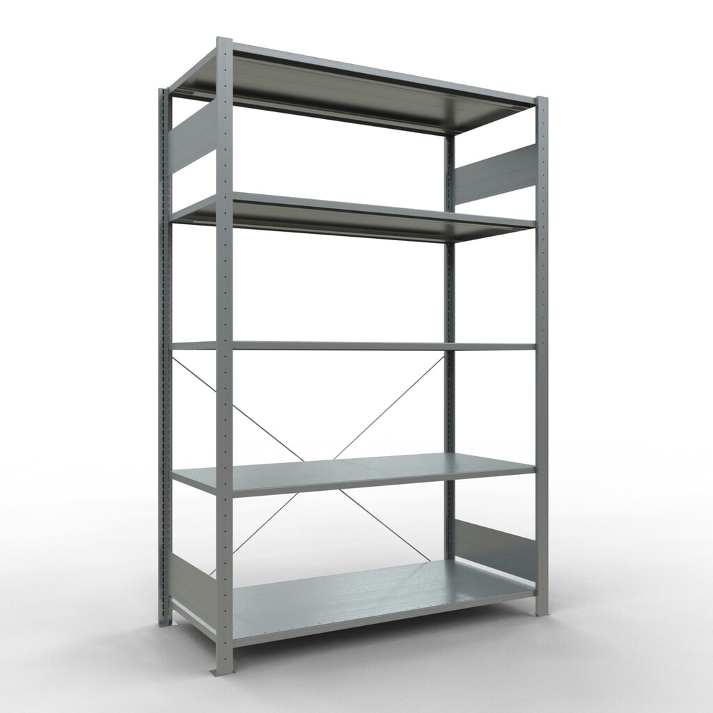 Legbordstelling SCHULTE, verzinkt, met 5 legborden van plaatstaal, vaklast 150 kg, hxbxd 2.000 x 1.360 x 636 mm Product afbeelding: Legbordstelling SCHULTE, verzinkt, met 5 legborden van plaatstaal, vaklast 150 kg, hxbxd 2.000 x 1.360 x 636 mm