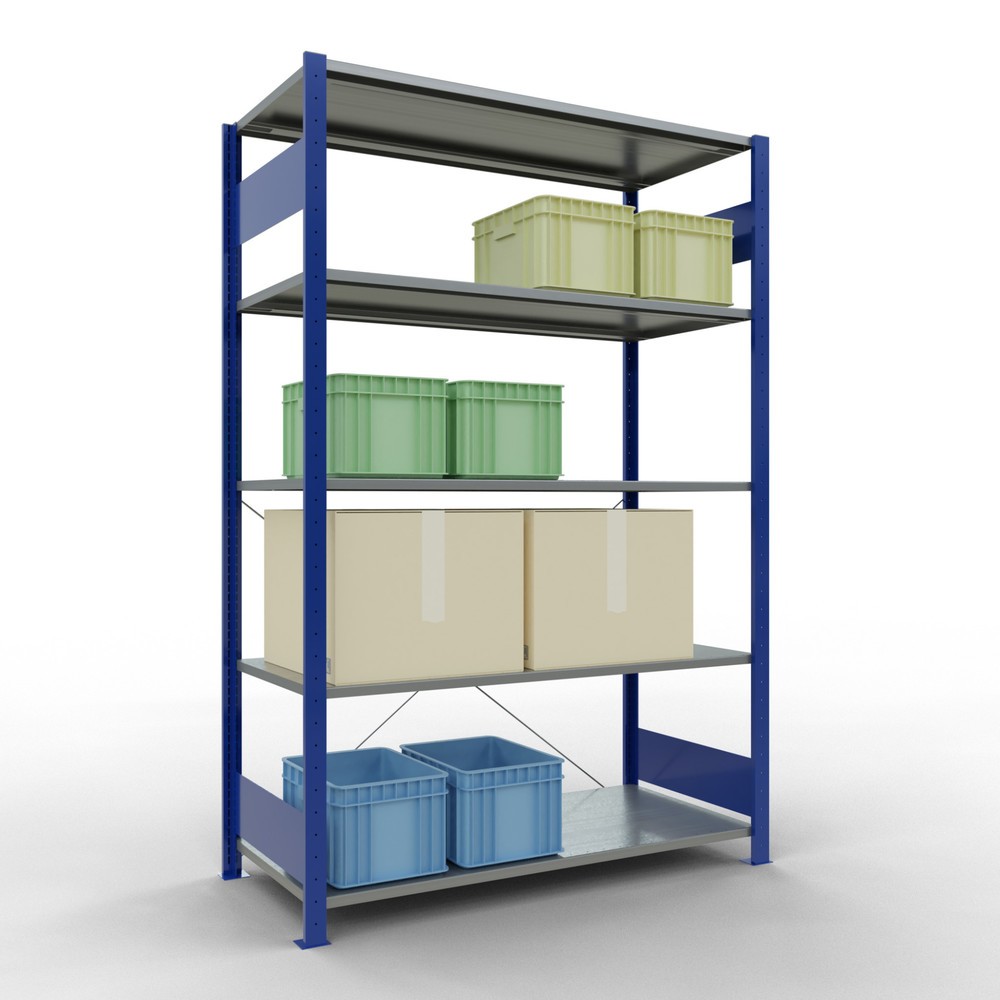 Productafbeelding nr. 3: Legbordstelling SCHULTE, gentiaanblauw / verzinkt, met 5 legborden van plaatstaal, vaklast 150 kg, hxbxd 2.000 x 1.360 x 636 mm