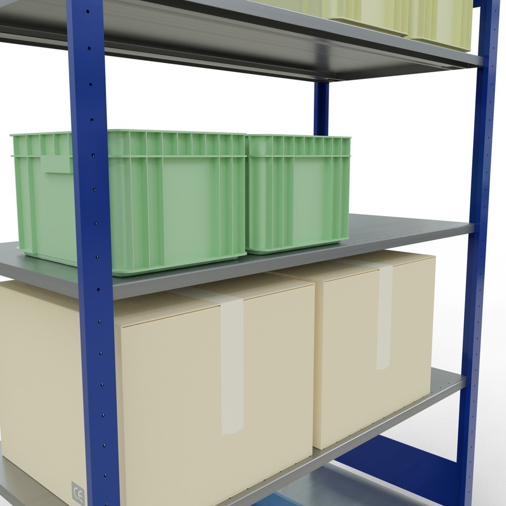 Productafbeelding nr. 4: Legbordstelling SCHULTE, gentiaanblauw / verzinkt, met 5 legborden van plaatstaal, vaklast 150 kg, hxbxd 2.000 x 1.360 x 636 mm