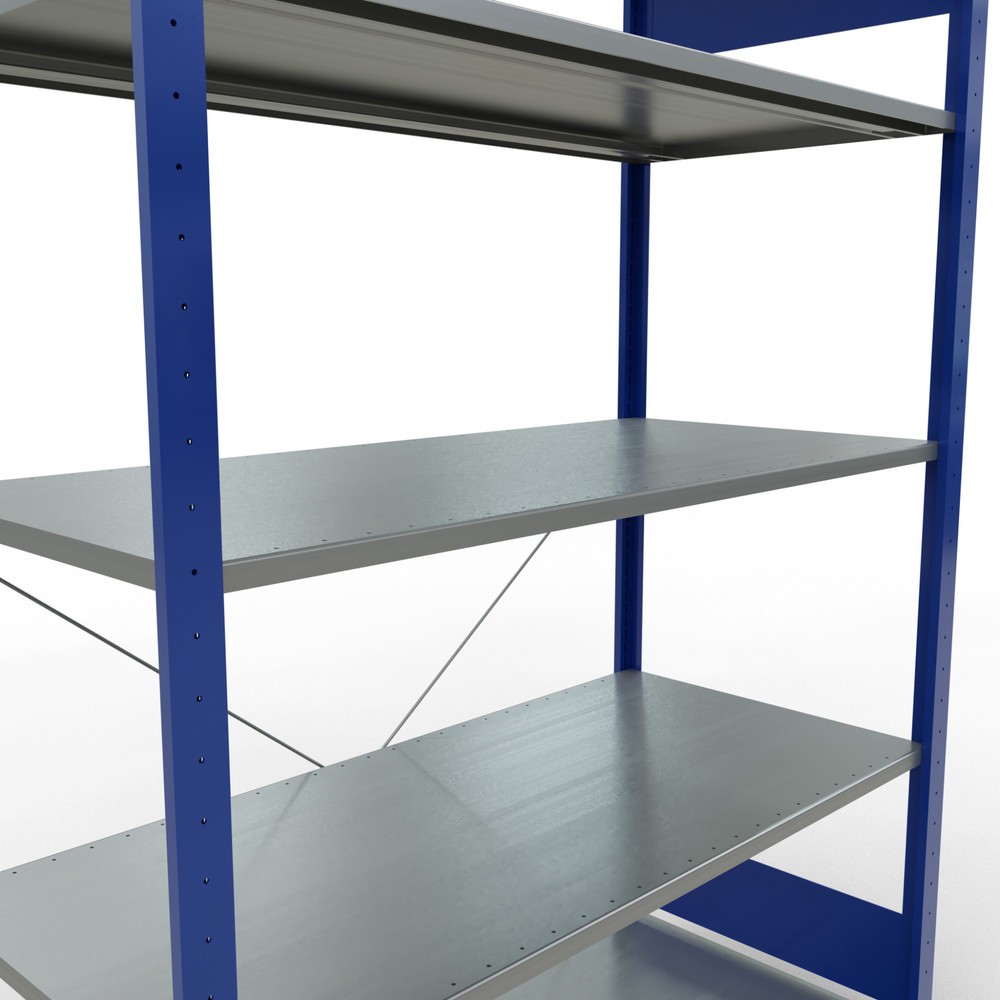 Productafbeelding nr. 5: Legbordstelling SCHULTE, gentiaanblauw / verzinkt, met 5 legborden van plaatstaal, vaklast 150 kg, hxbxd 2.000 x 1.360 x 636 mm