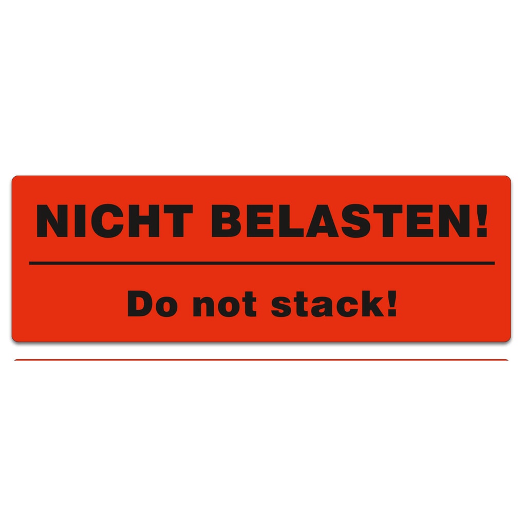 Stickers "Nicht belasten - Do not stack", b x l 150 x 50 mm, 1.000 stuks/verpakkingseenheid Product afbeelding: Stickers "Nicht belasten - Do not stack", b x l 150 x 50 mm, 1.000 stuks/verpakkingseenheid