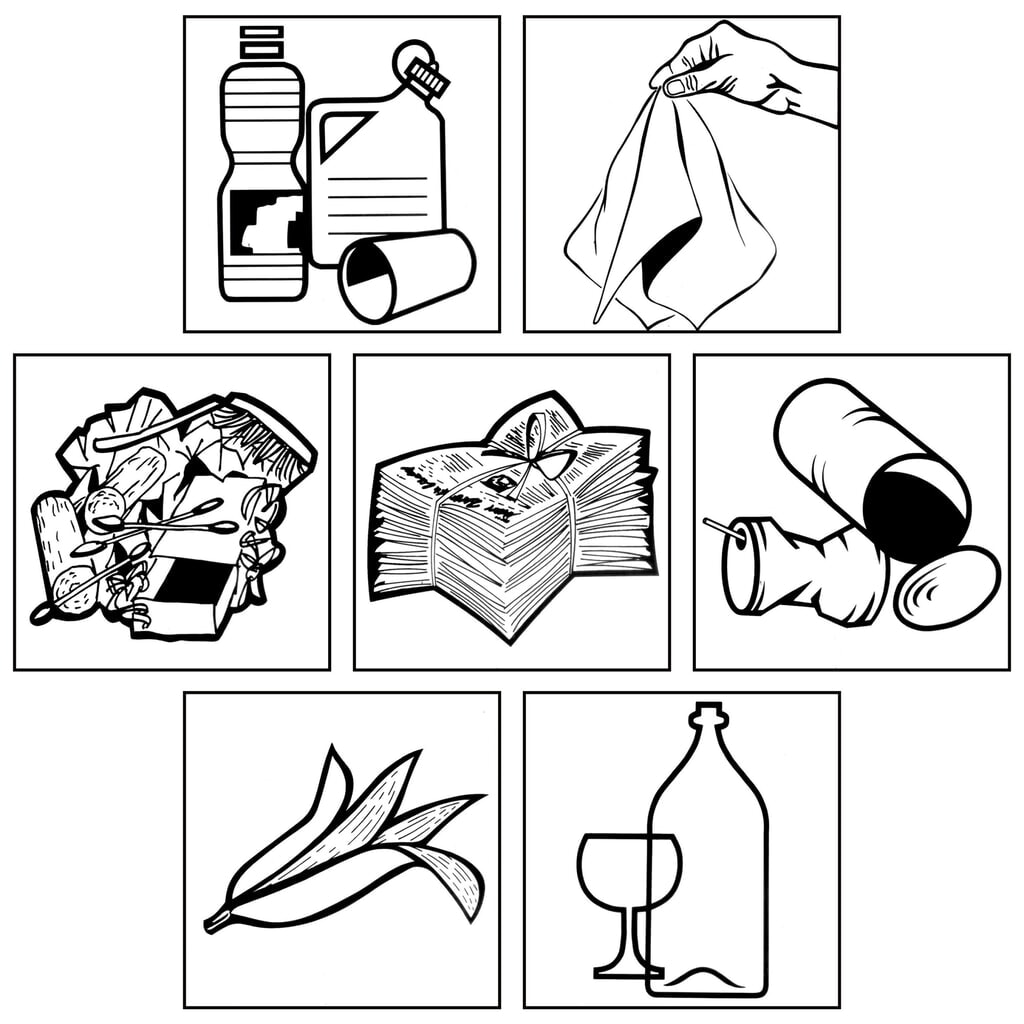 Sticker-set voor VAR® afvalscheidingsbak, vierkant, 7 stuks per verpakking Product afbeelding: Sticker-set voor VAR® afvalscheidingsbak, vierkant, 7 stuks per verpakking