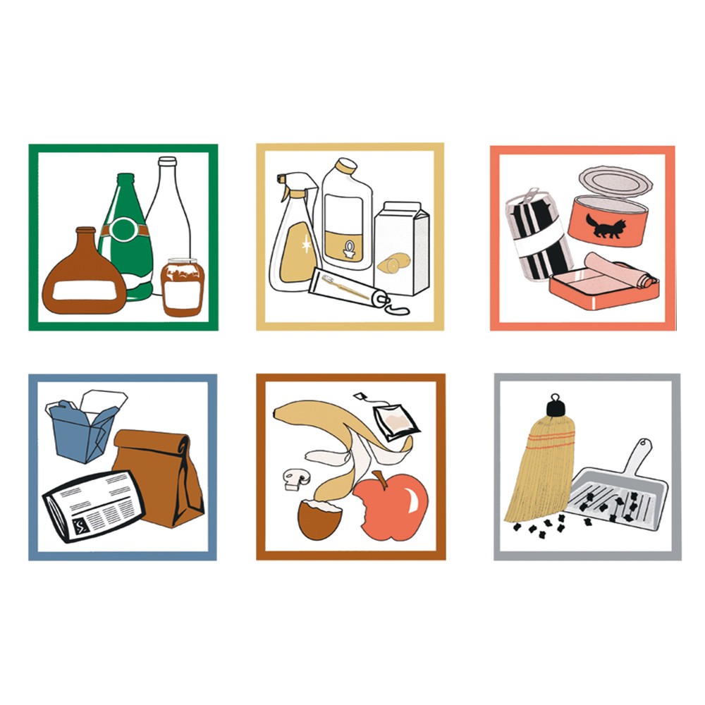 Product afbeelding: Stickerset voor kringloopafvalbak stumpf®, vierkant, waterdicht, 6 stuks per verpakkingseenheid