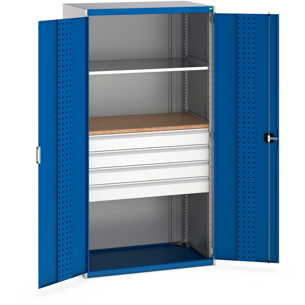 Product afbeelding: Systeem-draaideurkast bott cubio met 1 legbord, 4 lades, 1 inlegplank, hxbxd 2.000 x 1.050 x 650 mm, gentiaanblauw