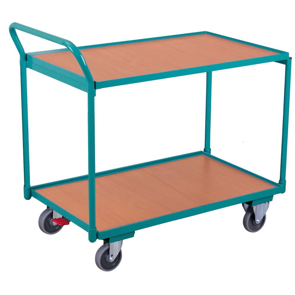 Tafelwagen Ameise®, 250 kg, omhoogstaande duwbeugel, 2 laadvlakken à 850 x 500 mm Product afbeelding: Tafelwagen Ameise®, 250 kg, omhoogstaande duwbeugel, 2 laadvlakken à 850 x 500 mm