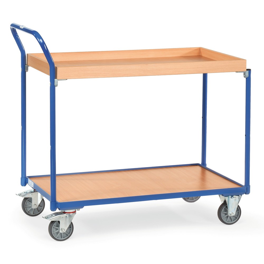 Product afbeelding: Tafelwagen fetra®, 1 houten legbord + 1 houten bak van 850 x 500 mm, hoogte 1.030 mm