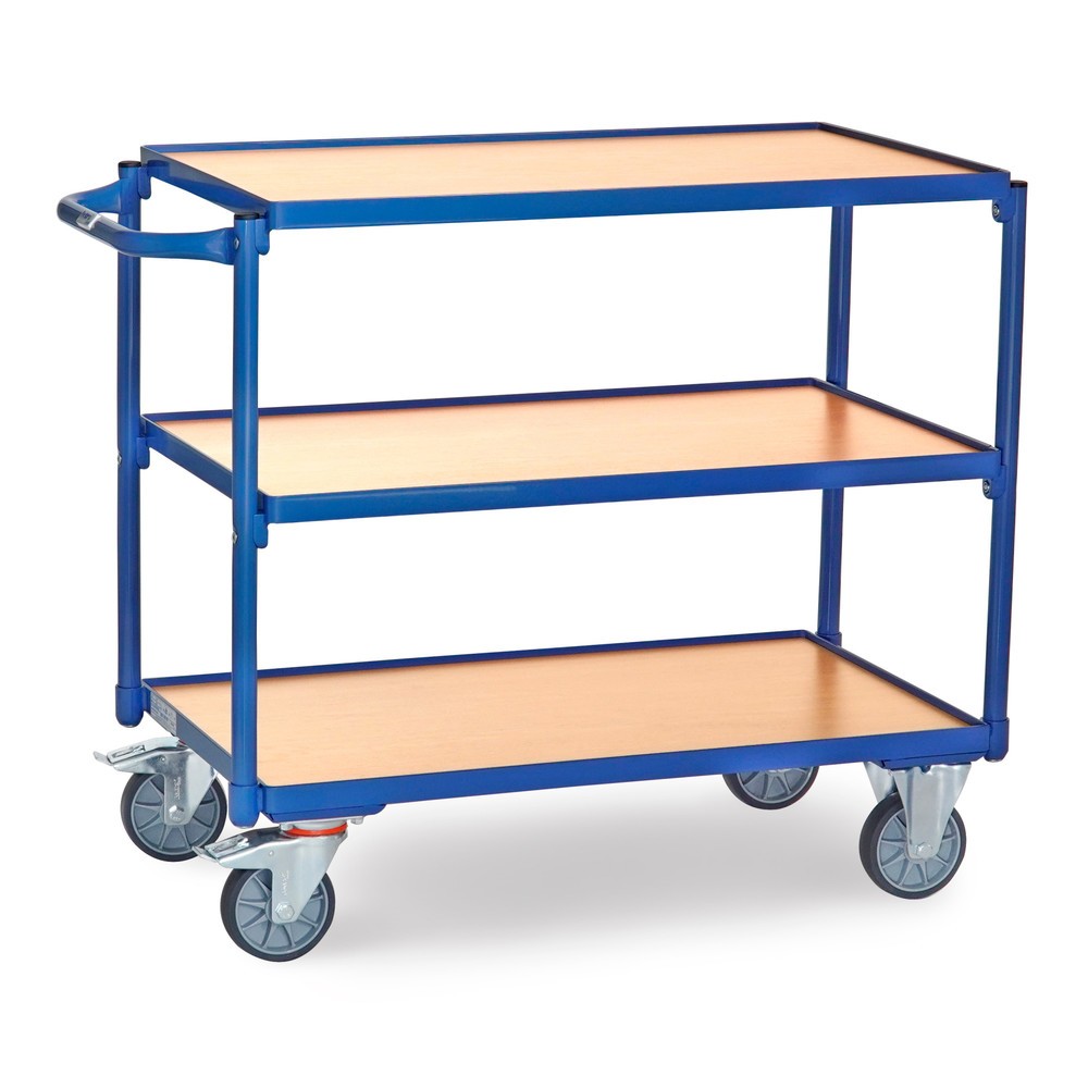Product afbeelding: Tafelwagen fetra®, draagvermogen 300 kg, 3 etages van 850 x 500 mm, horizontale duwbeugel