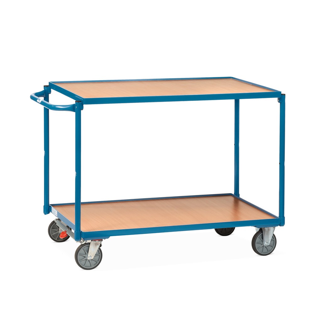 Product afbeelding: Tafelwagen fetra®, draagvermogen 300 kg, 2 etages van 850 x 500 mm, horizontale duwbeugel, met centrale rem