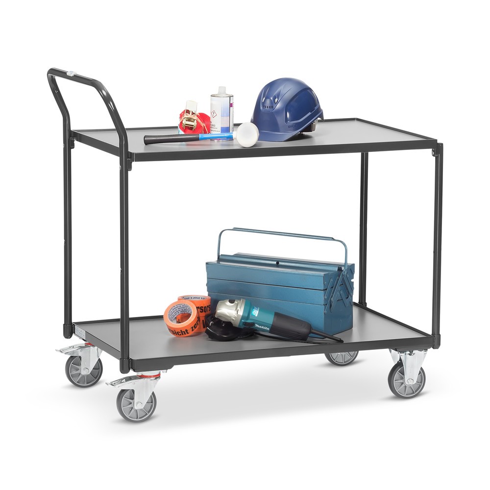 Productafbeelding nr. 2: Tafelwagen fetra®, draagvermogen 300 kg, 2 etages van 850 x 500 mm, hoog aangebrachte duwbeugel, antracietgrijs