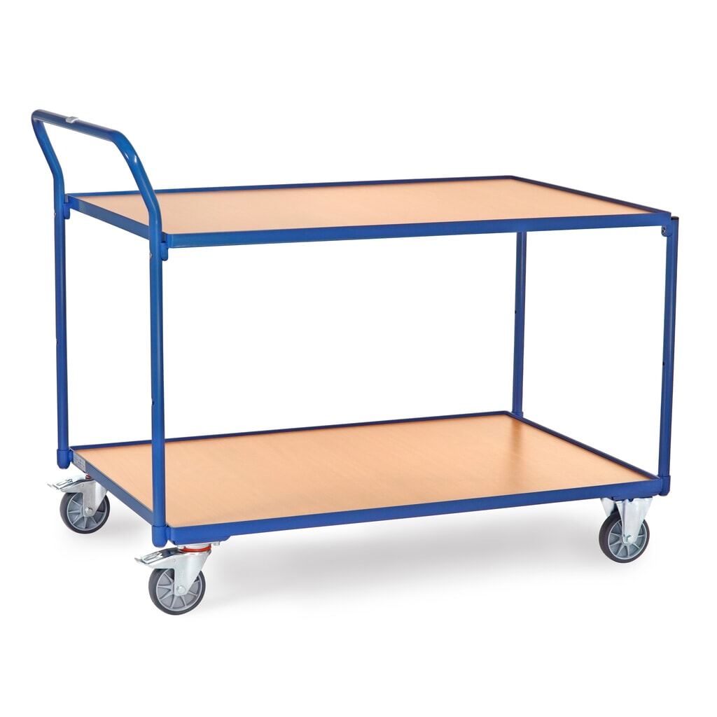 Product afbeelding: Tafelwagen fetra®, draagvermogen 300 kg, 2 etages van 1.200 x 800 mm, hoog aangebrachte duwbeugel