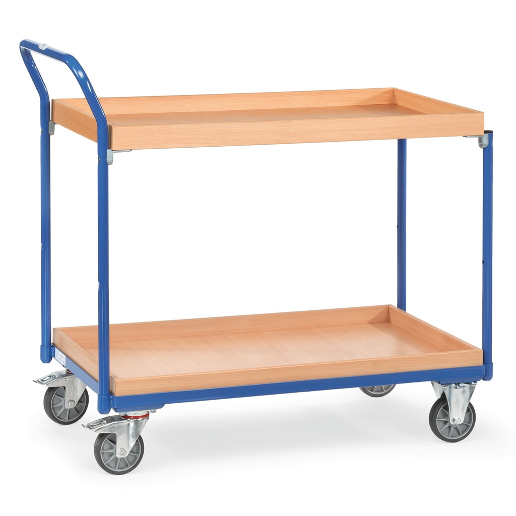 Product afbeelding: Tafelwagen fetra® met 2 houten bakken van 850 x 500 mm, hoogte 1.030 mm