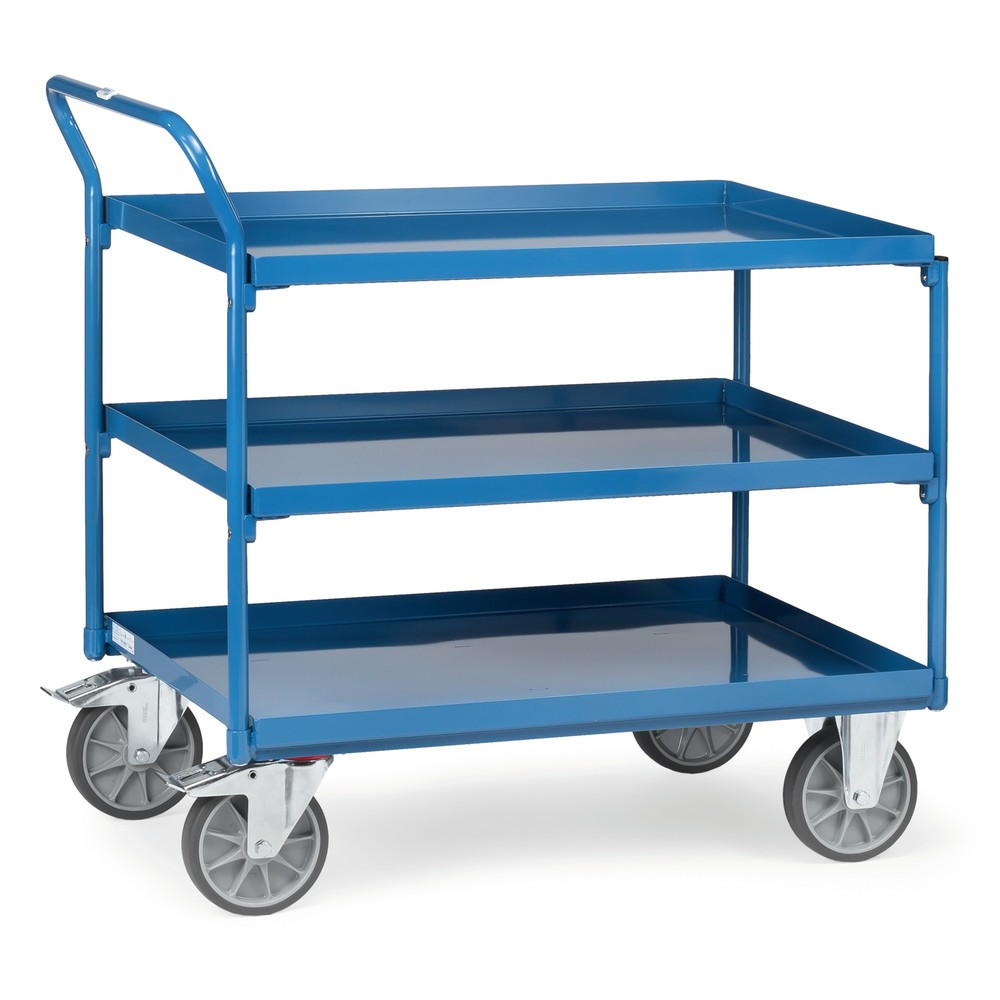 Product afbeelding: Tafelwagen fetra® met oliedichte lekbakken, 3 etages van 850 x 500 mm, hoog aangebrachte beugel