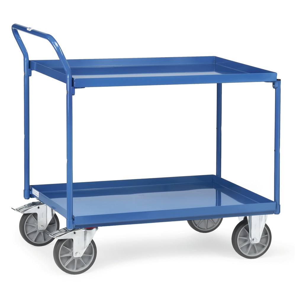 Product afbeelding: Tafelwagen fetra® met oliedichte lekbakken, 2 etages van 850 x 500 mm, hoog aangebrachte beugel