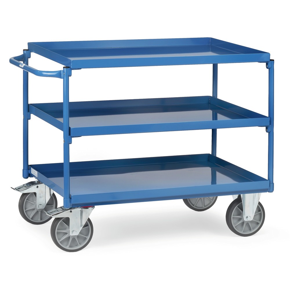 Product afbeelding: Tafelwagen fetra® met oliedichte lekbakken, 3 etages van 850 x 500 mm, horizontale beugel