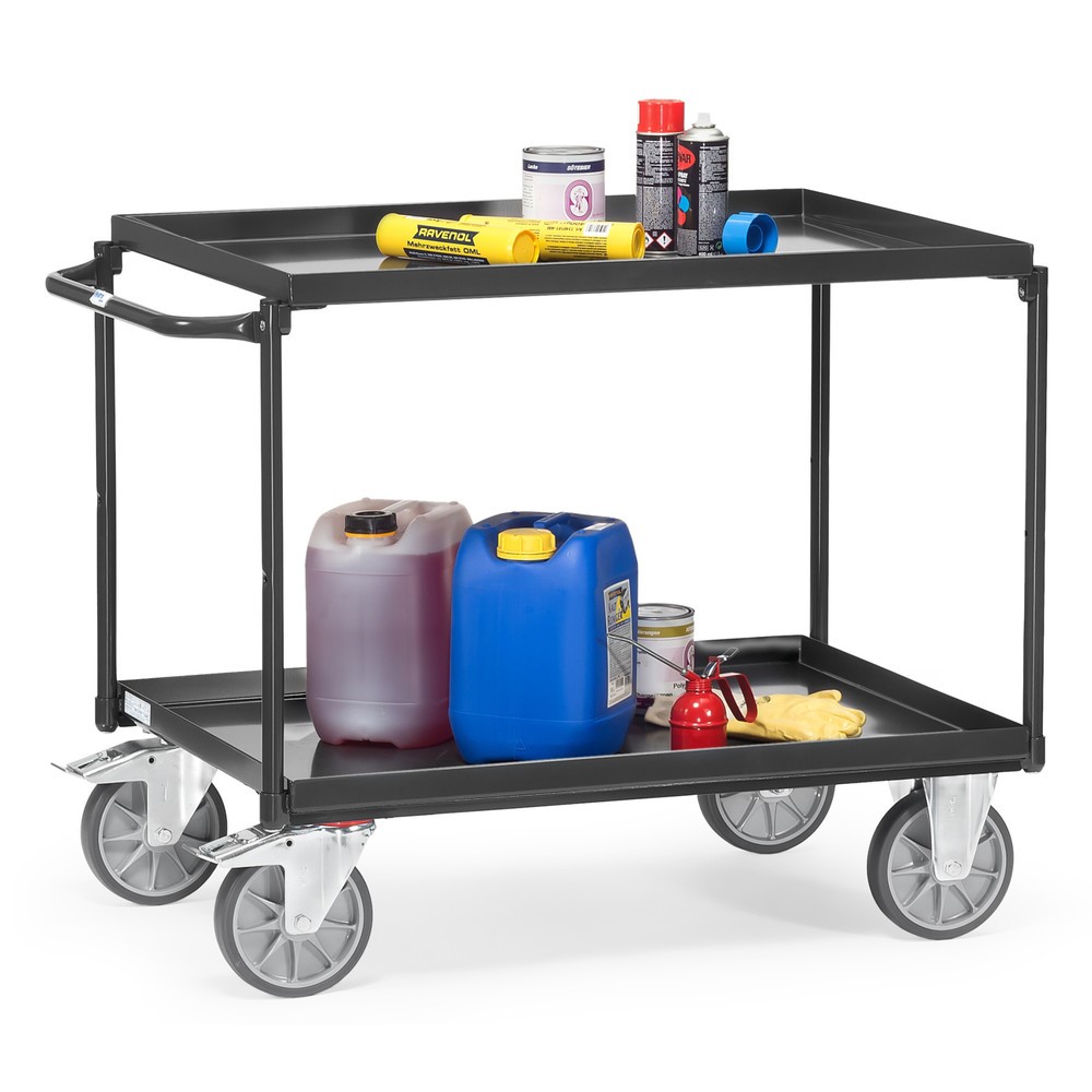 Productafbeelding nr. 2: Tafelwagen fetra® met oliedichte lekbakken, 2 etages van 850 x 500 mm, horizontale beugel, antracietgrijs