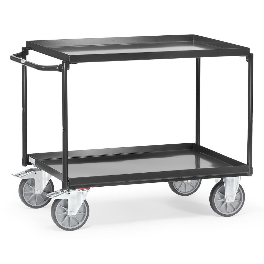 Product afbeelding: Tafelwagen fetra® met oliedichte lekbakken, 2 etages van 1.000 x 700 mm, horizontale beugel, antracietgrijs