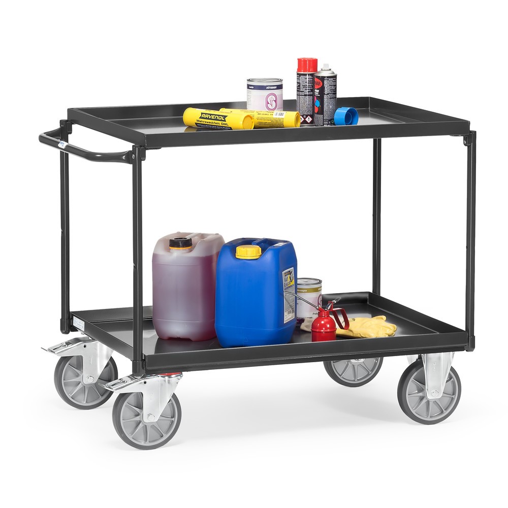 Productafbeelding nr. 3: Tafelwagen fetra® met oliedichte lekbakken, 2 etages van 850 x 500 mm, horizontale beugel, antracietgrijs