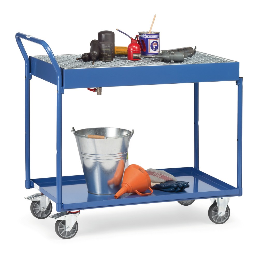 Tafelwagen fetra® met oliedichte lekbakken, rooster en aftapkraan