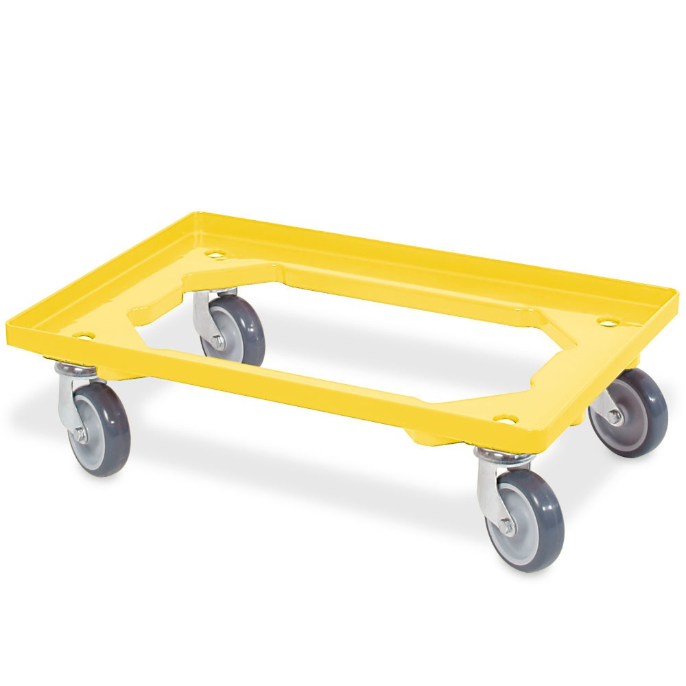 Productafbeelding nr. 1: Transportroller voor euro-stapelbakken 600x400 mm geel, 4 zwenkwielen, grijze rubberen banden
