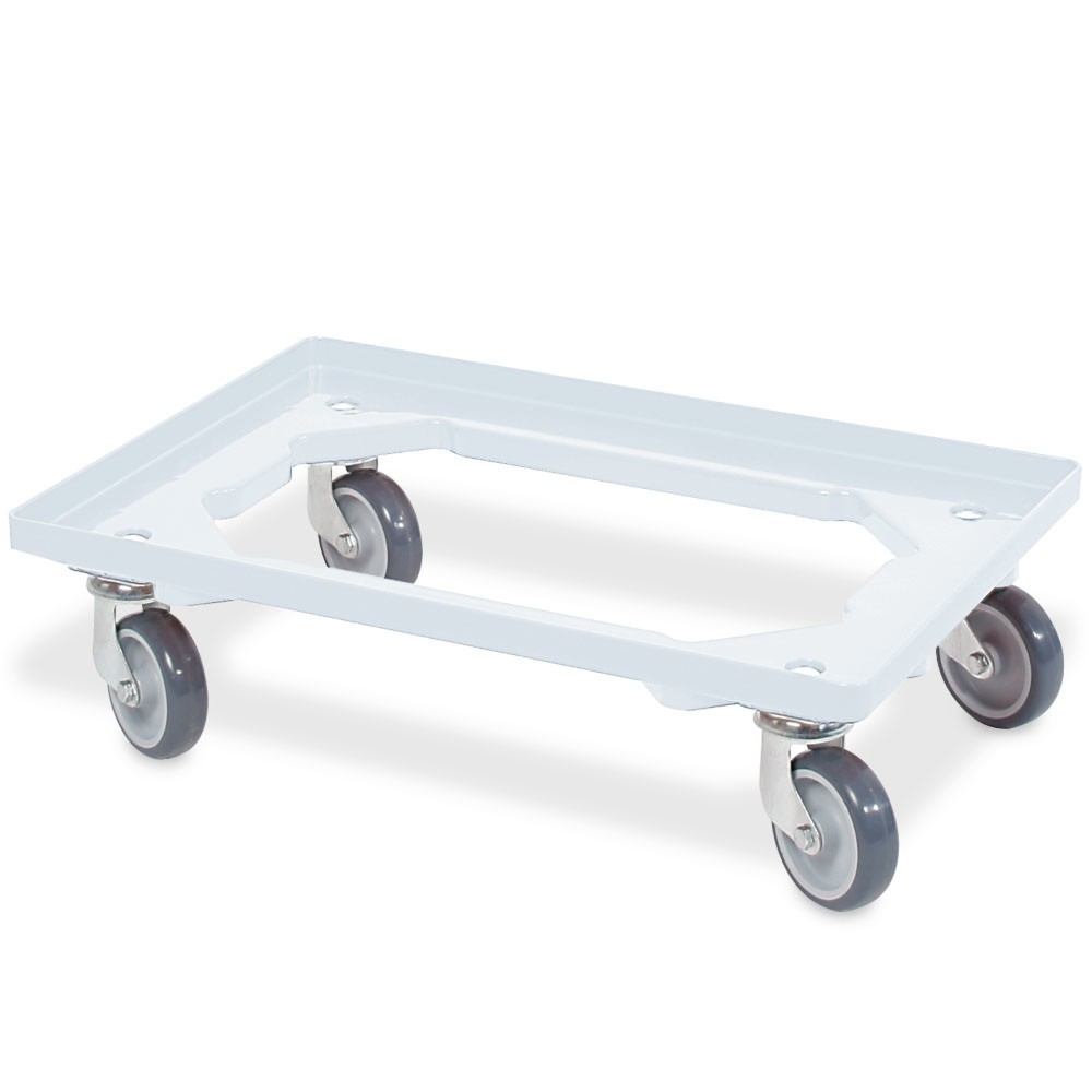 Productafbeelding nr. 1: Transportroller voor euro-stapelbakken 600x400 mm wit, 4 zwenkwielen, grijze rubberen banden