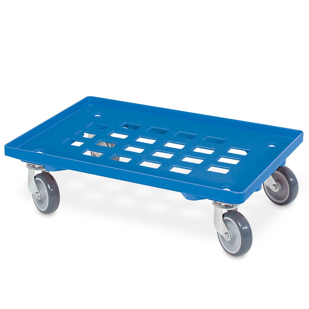 Transportroller voor eurobakken 600 x 400 mm, met roosterbodem, draagvermogen 250 kg, blauw Product afbeelding: Transportroller voor eurobakken 600 x 400 mm, met roosterbodem, draagvermogen 250 kg, blauw