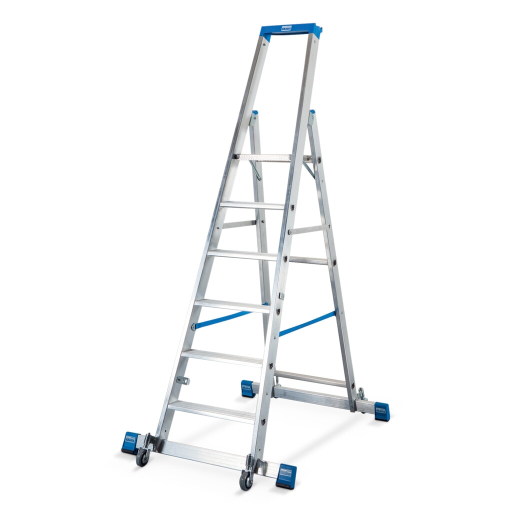 Productafbeelding nr. 1: Trapladder KRAUSE® Profi, aan 1 zijde begaanbaar, met traverse en wielen, stahoogte 1,40 m