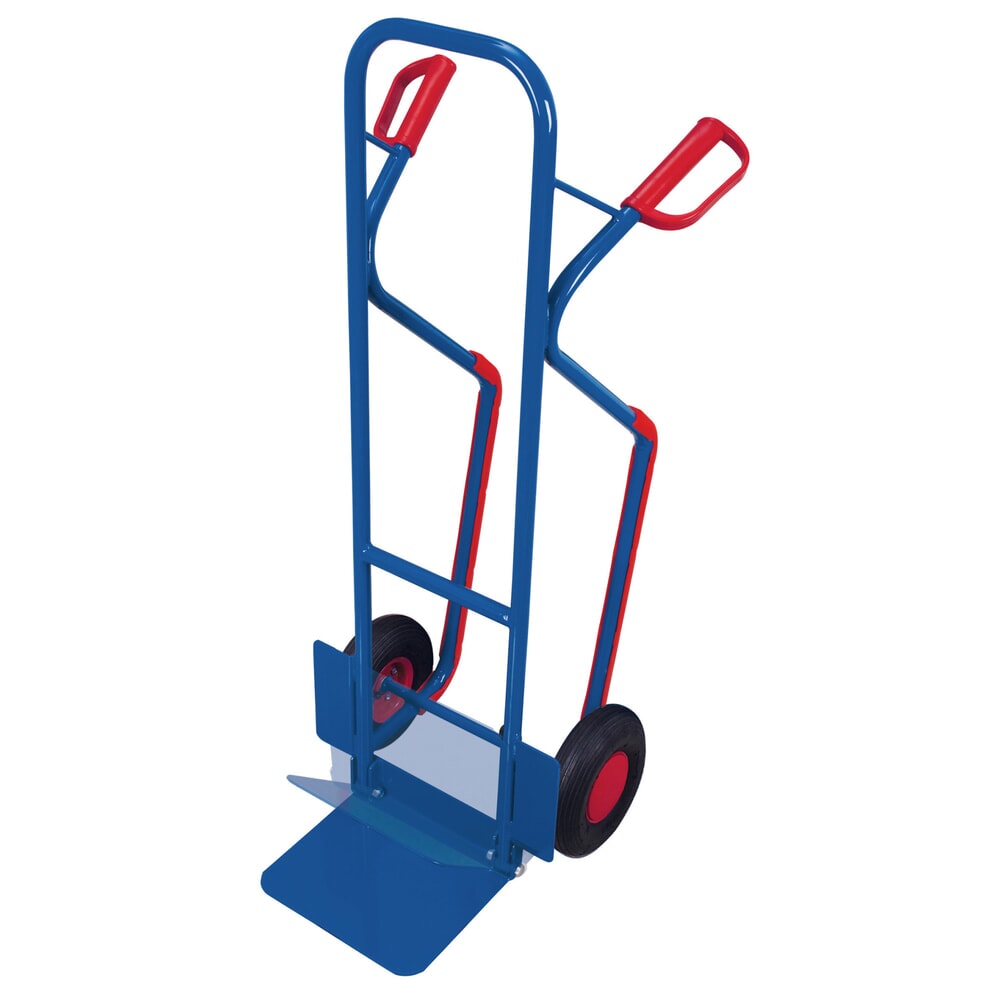 VARIOfit® Stahlrohr-Sackkarre mit auswechselbaren Gleitkufen, Tragkraft 200 kg, Schaufel BxT 320 x 255 mm, Luft-Bereifung, Schaufel abklappbar, enzianblau Product afbeelding: VARIOfit® Stahlrohr-Sackkarre mit auswechselbaren Gleitkufen, Tragkraft 200 kg, Schaufel BxT 320 x 255 mm, Luft-Bereifung, Schaufel abklappbar, enzianblau