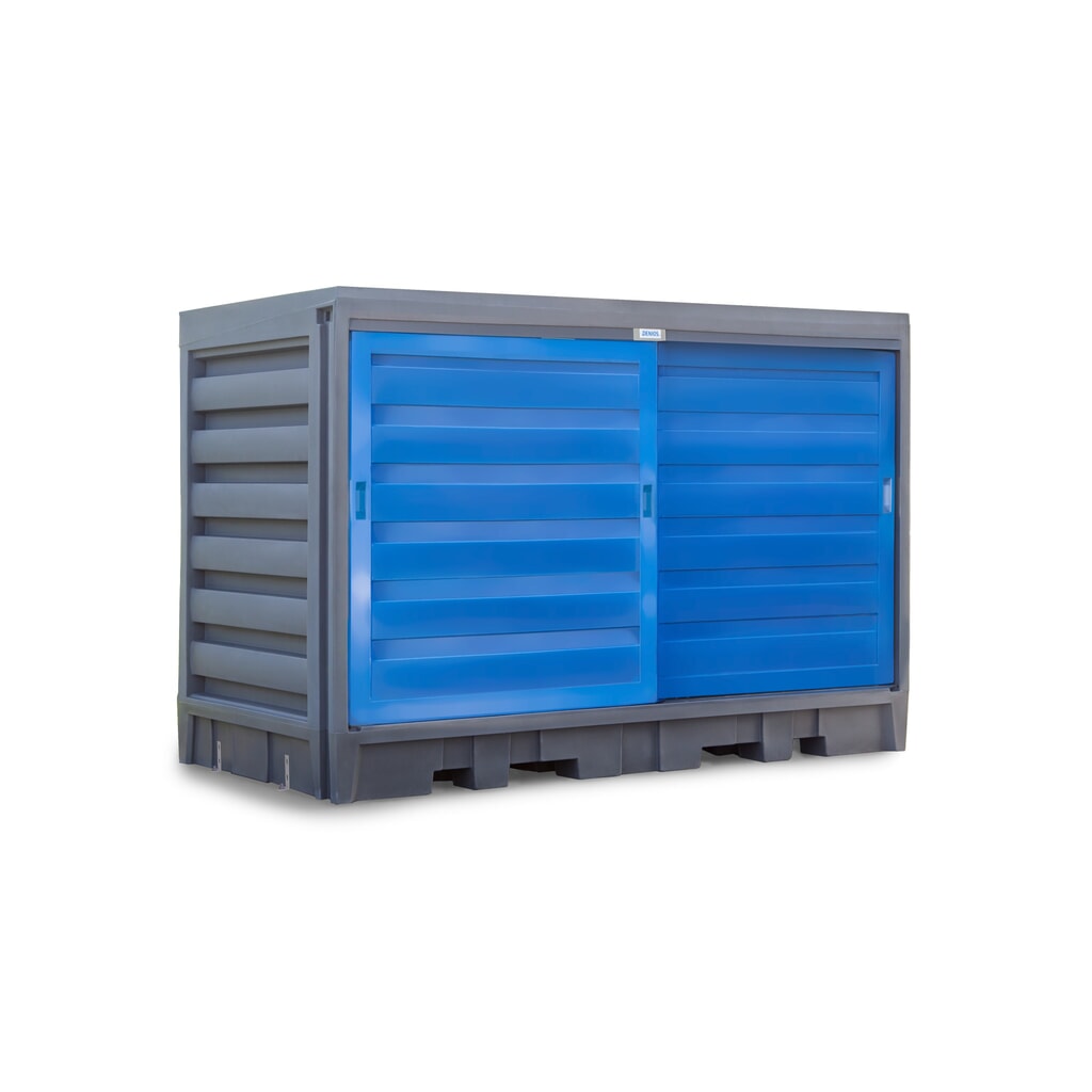 Vatendepot van PE, hxbxd 2.170 x 3.200 x 1.740 mm, 2x IBC of 8x 200 l Product afbeelding: Vatendepot van PE, hxbxd 2.170 x 3.200 x 1.740 mm, 2x IBC of 8x 200 l