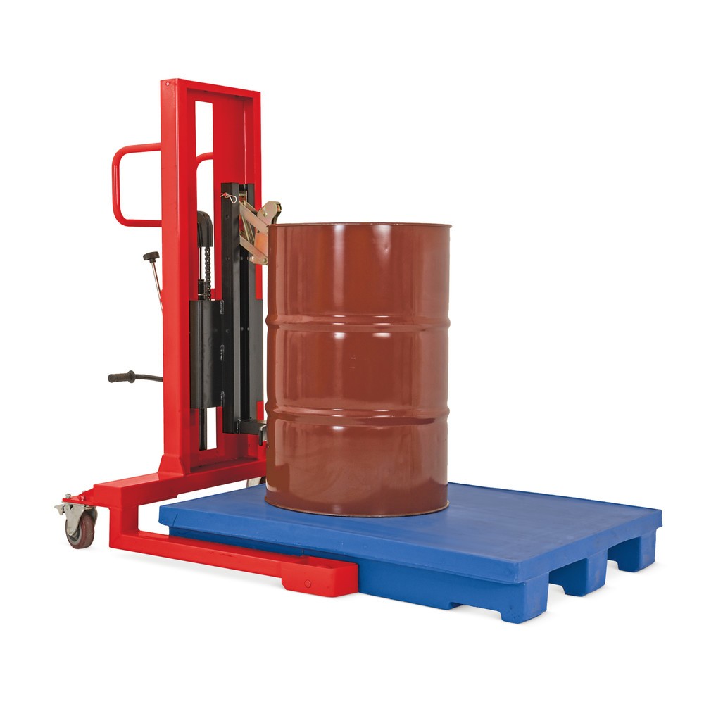 Productafbeelding nr. 1: Vatenlifter met voetpedaalheffing, frontopname, hefhoogte 750 mm, cap. 350 kg, RAL 3020 verkeersrood
