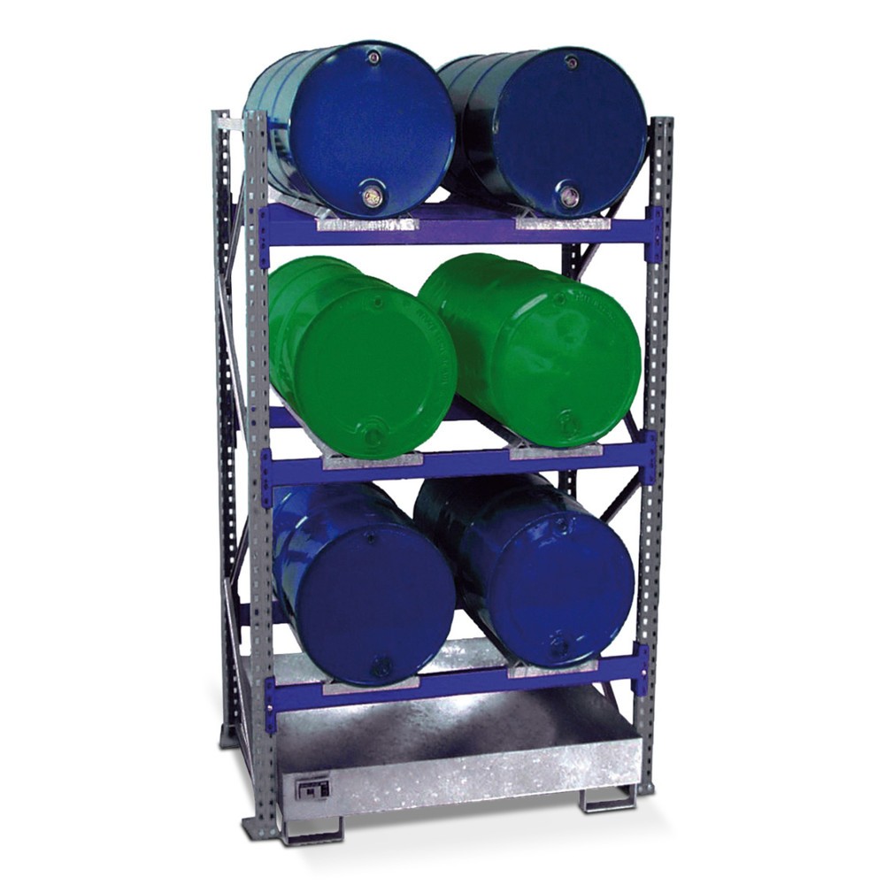 Product afbeelding: Vatenrek incl. lekbak, BV, 3 niveaus, zonder rooster, 6x 200 l liggend