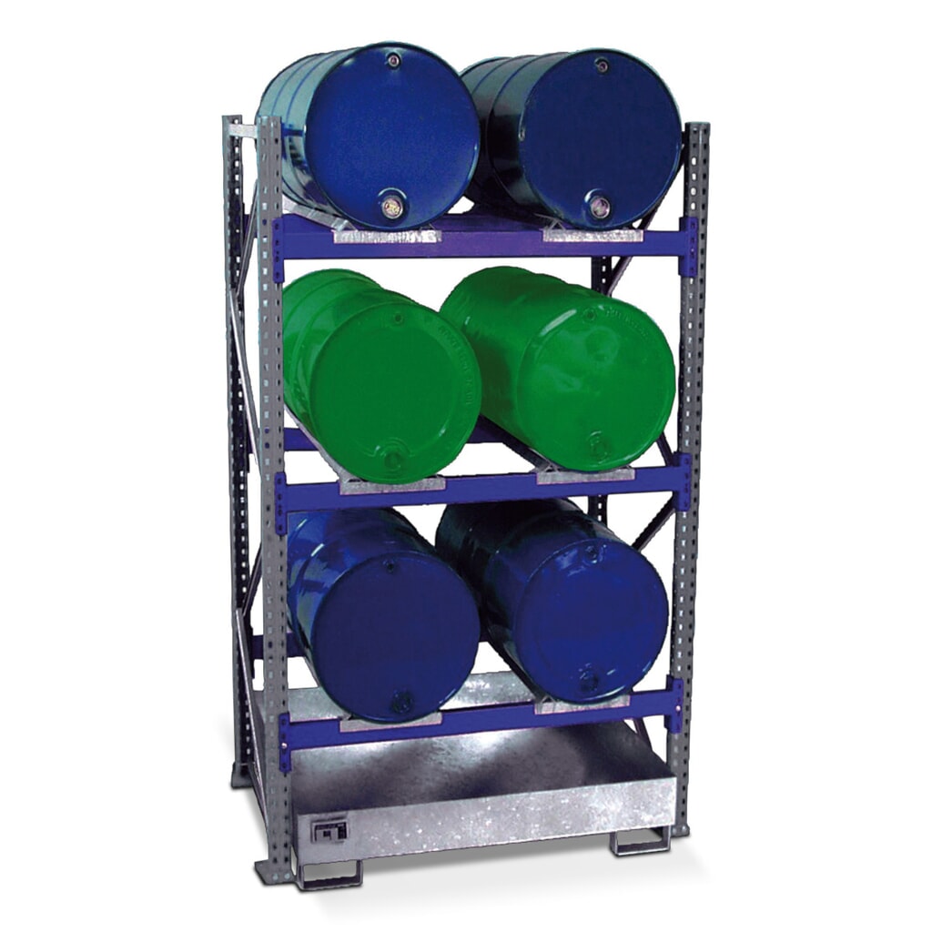 Product afbeelding: Vatenrek incl. lekbak, BV, 3 niveaus, zonder rooster, 6x 200 l liggend